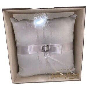 White Ring Bearer Wedding Pillow with Bow and Rhinestone Buckle New in Box